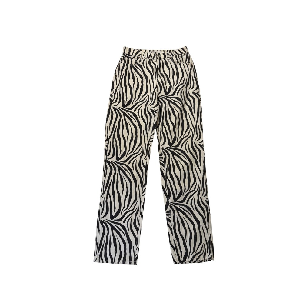 Zara Retro Maximalism Black & White Zebra Print High Waisted Straight Leg Jeans
